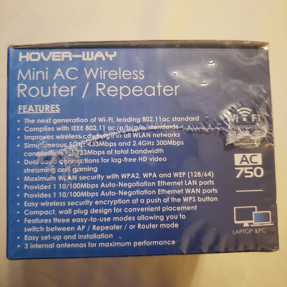 Hover-Way Mini AC Wireless Router/Repeater AC750 - Picture 2 of 9